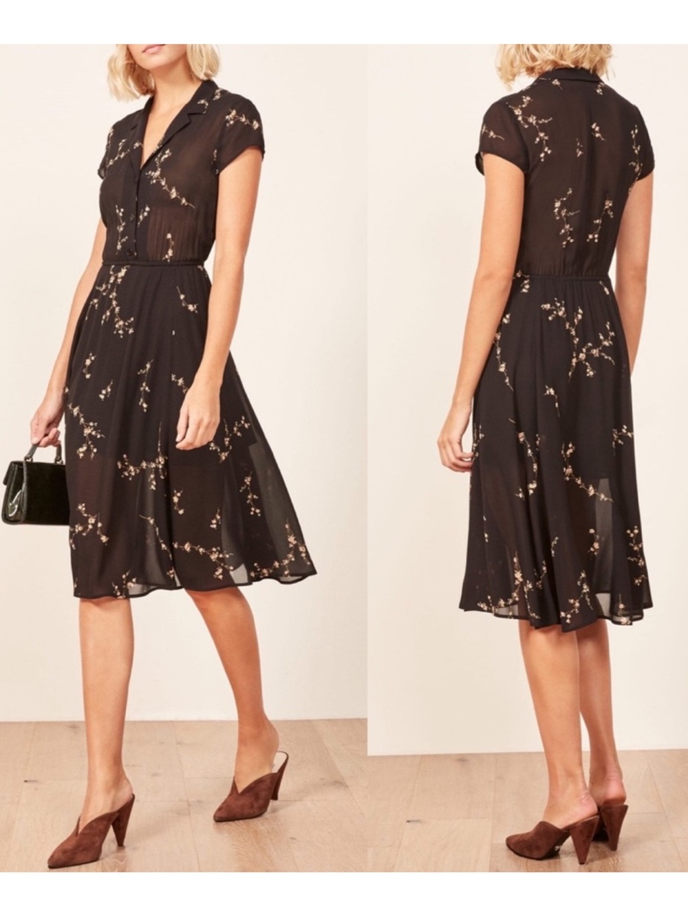 Reformation Griffith Black Floral Midi Dress - Picture 2 of 9